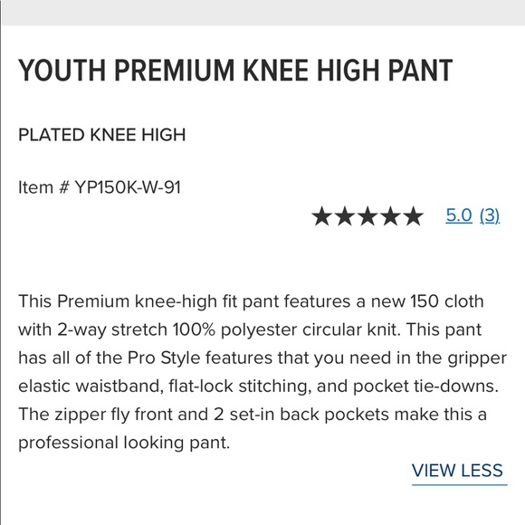 Rawlings Pro Premium Knickers, Knee High Baseball Pants, Red Piping - Picture 10 of 10